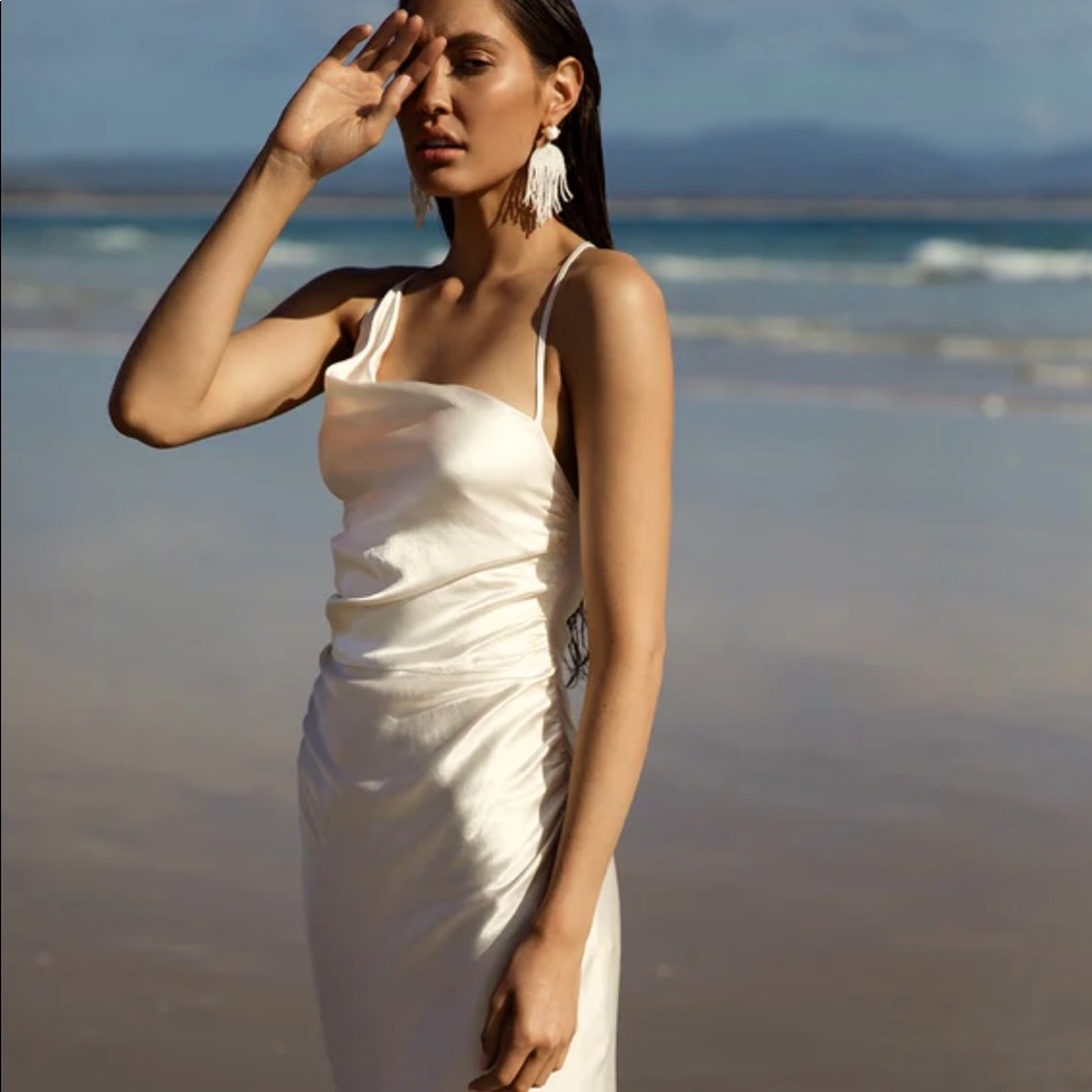 Shona Joy La Lune Asymmetrical Bias Cowl Midi Dress